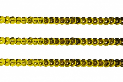 Пайетки "ОмТекс" на нитях, SILVER-BASE, 6 мм С / упак.73+/-1м, цв. А-1 - т.золото - купить в Глазове. Цена: 468.37 руб.