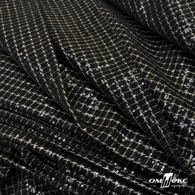 Ткань костюмная с пайетками, 100%полиэстр, 460+/-10 гр/м2, 150см #309 - цв. чёрный - купить в Глазове. Цена 1 203.93 руб.