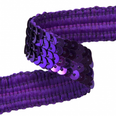 Тесьма с пайетками 12, шир. 20 мм/уп. 25+/-1 м, цвет фиолет - купить в Глазове. Цена: 778.19 руб.