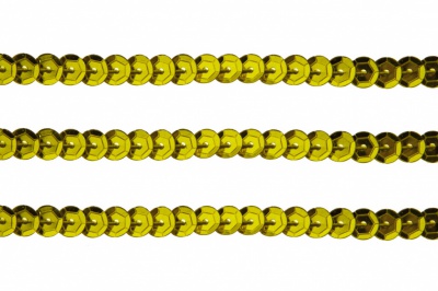 Пайетки "ОмТекс" на нитях, SILVER-BASE, 6 мм С / упак.73+/-1м, цв. 7 - св.золото - купить в Глазове. Цена: 468.37 руб.