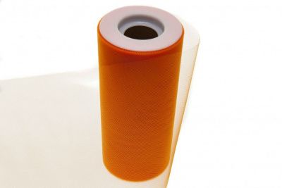 Фатин в шпульках 16-127, 10 гр/м2, шир. 15 см (в нам. 25+/-1 м), цвет оранжевый - купить в Глазове. Цена: 100.69 руб.