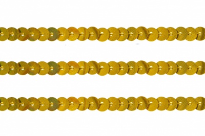 Пайетки "ОмТекс" на нитях, SILVER SHINING, 6 мм F / упак.91+/-1м, цв. 48 - золото - купить в Глазове. Цена: 356.19 руб.